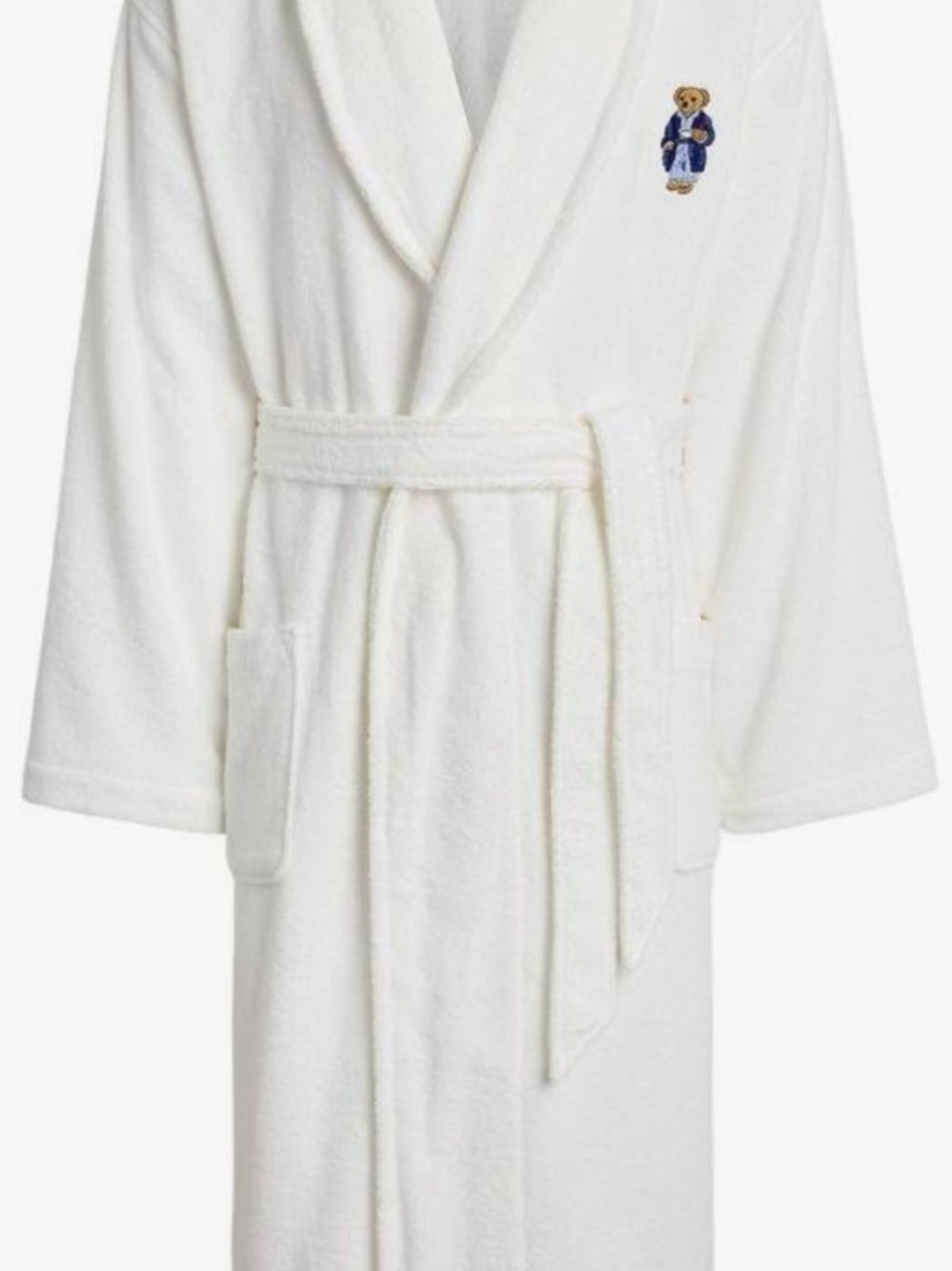 Ralph Lauren White Terry Shawl-Collar Robe with Polo Bear Embroidery